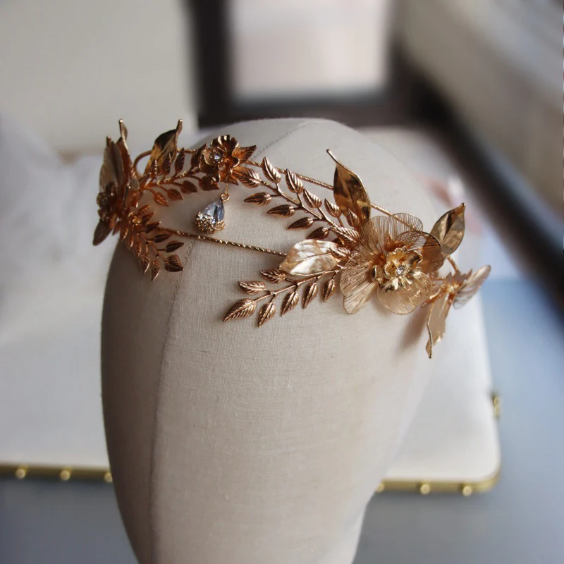 

Baroque Gold Color Leaf Women Crown Wedding Hair Tiara Vintage Bridal Hairband Handmade Gilrs Headpice