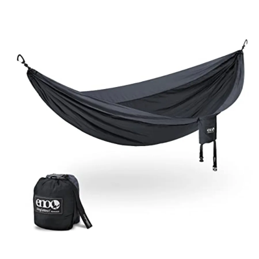 

Camping hammock for outdoor use, made of lightweight nylon, gray color, ultra-portable with integrated stuff sack