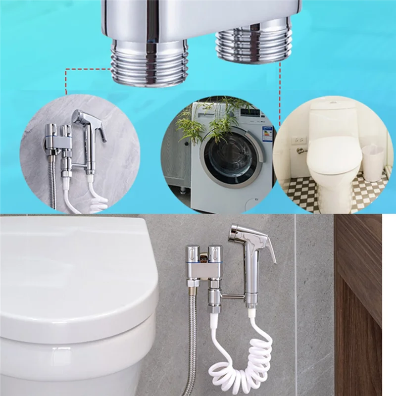 수도꼭지 미니 다기능 수도꼭지 황동 1-2 출력 듀얼 제어 세탁기 세탁기 및 화장실용 크롬 탭-A