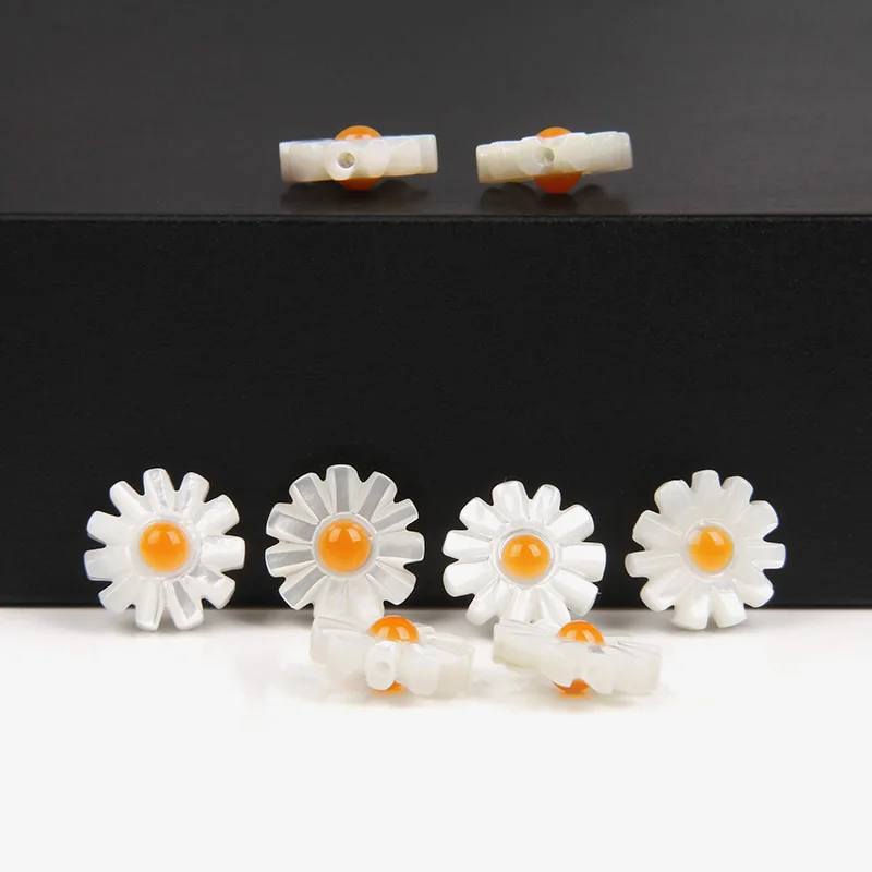 12mm Natural Shell Daisy Beads Flower Charm Mother of Pearl Shell Sunflower Loose Beads for Jewelry Making Bracelet DIY Necklace