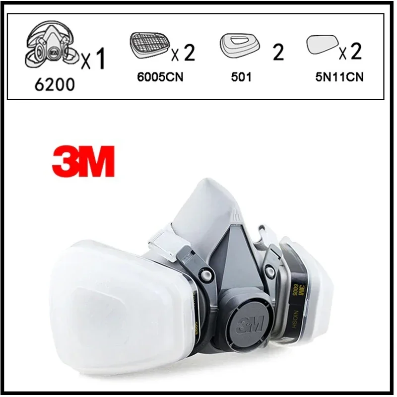 

3M 6200+6005 Reusable Half Face Mask Respirator 3M Formaldehyde/Organic Vapor Cartridge 7 Items for 1 Set LT004