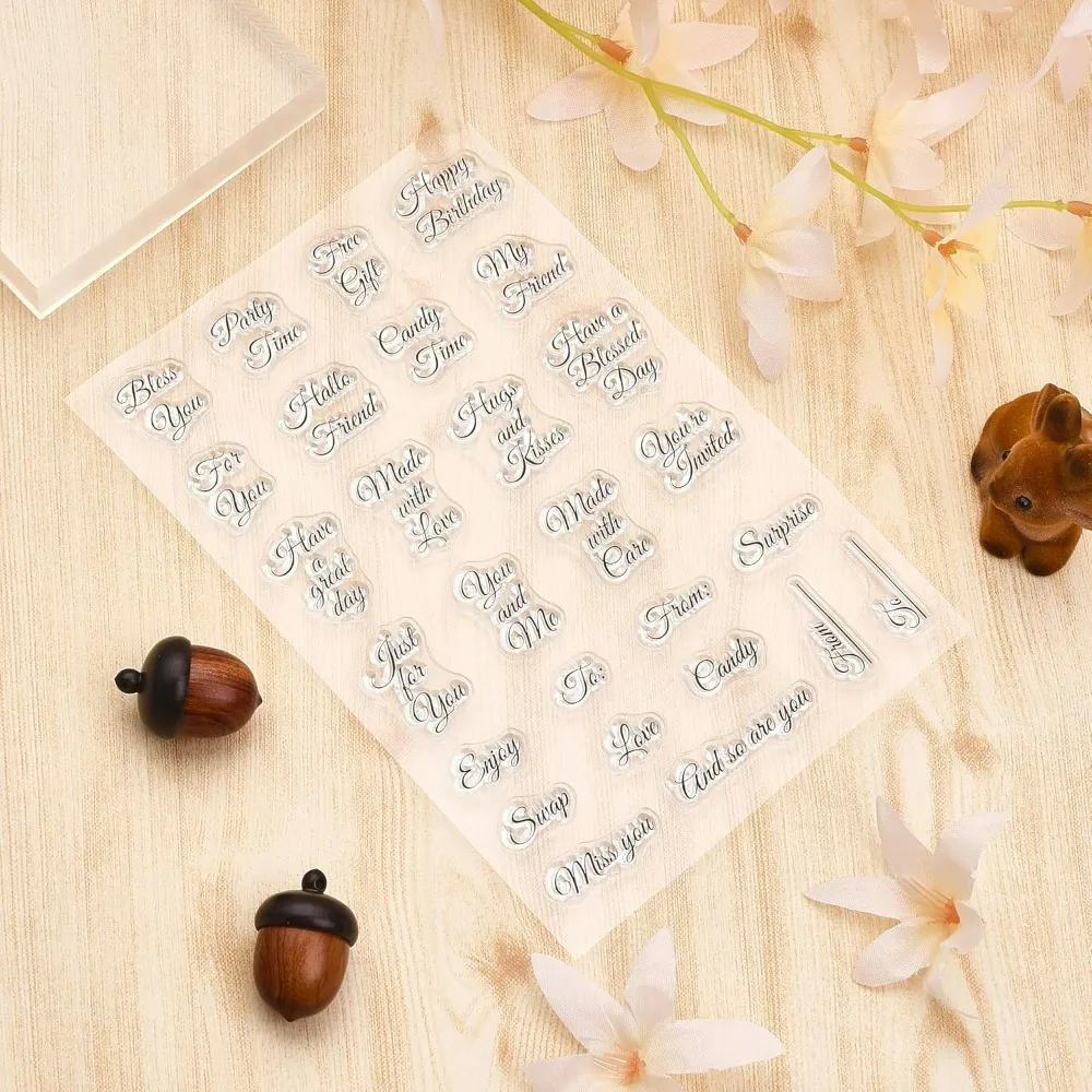 Gift Tag Words Silicone Clear Stamps with Happy Birthday Just for You Style for Card Making DIY Scrapbooking Photo Album