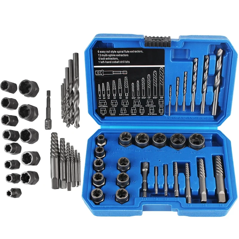 

26Pcs Damaged Screw Extractor Bolt Nut Remover Hand Tool Kit Car Repair Socket Tool Set