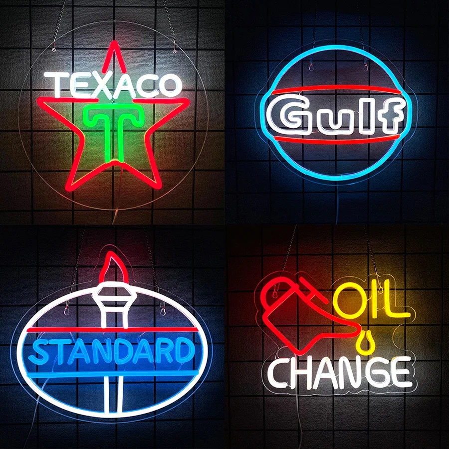 

Accessories for Home Decor Room Decoration LED Sign on the Wall Oil Garage Change/texaco/gulf/standard Neon Bar Automobile Shop