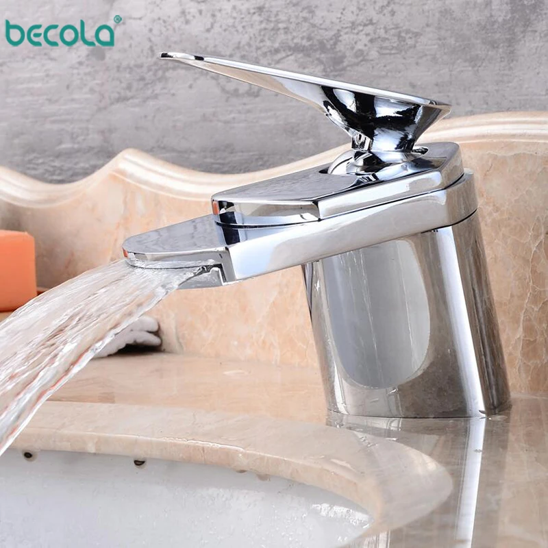 Becola All Copper Gold/Chrome/Brushed Duckbill Waterfall Faucet Hot and Cold Bathroom Washbasin Under Counter Basin Faucet