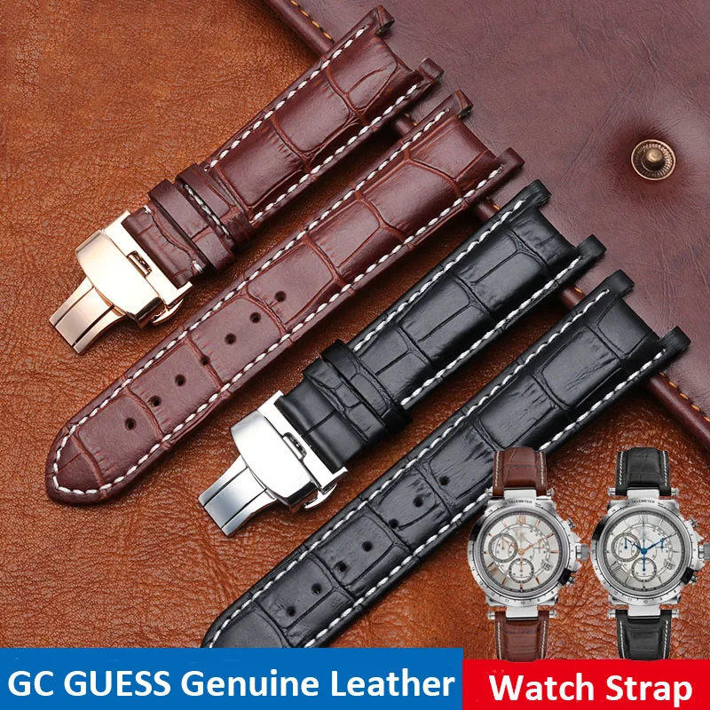 Notched Leather Watch strap 20*11mm 22*13mm For GC Guess Passa Genuine Lleathe Waterproof Watch chain Men Women