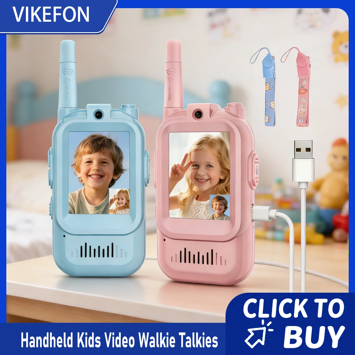 

Видеорация для детей, портативная 2-упаковка, перезаряжаемый видеодомофон, игрушки для дома и улицы для мальчиков и девочек от 3 до 12 лет, подарки