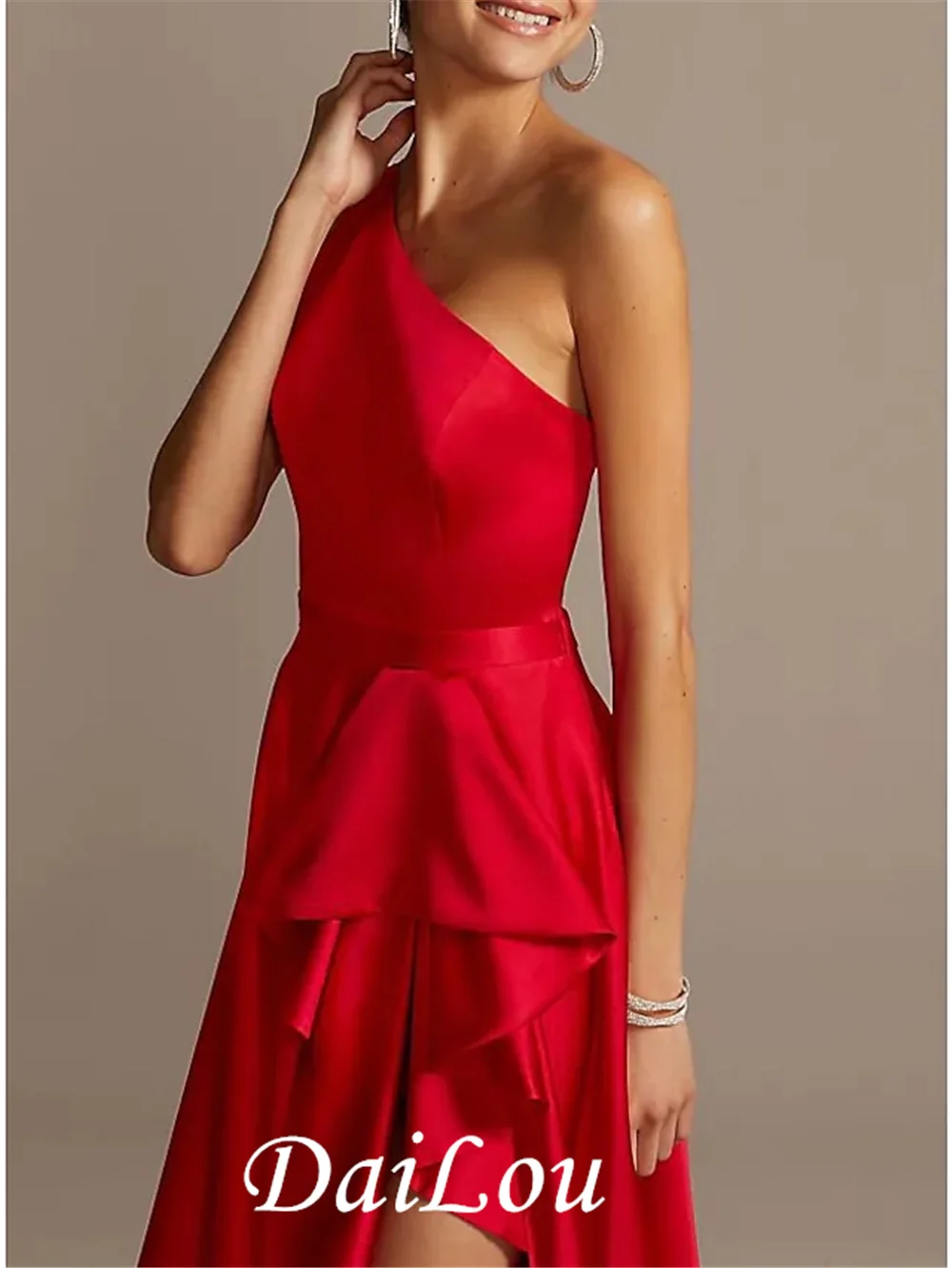 A-Line Schöne Zurück Sexy Prom Formale Abendkleid Eine Schulter Ärmellose Asymmetrische Satin mit Falten Schlitz