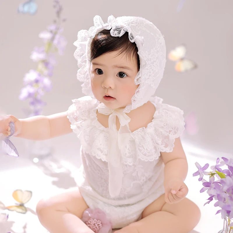 Bebê Fotografia Trajes para Meninas, Foto Tiro Roupas, Bodysuits Renda, Roupa para Bebé Menina, Roupas e Cachecol, 3 PCs