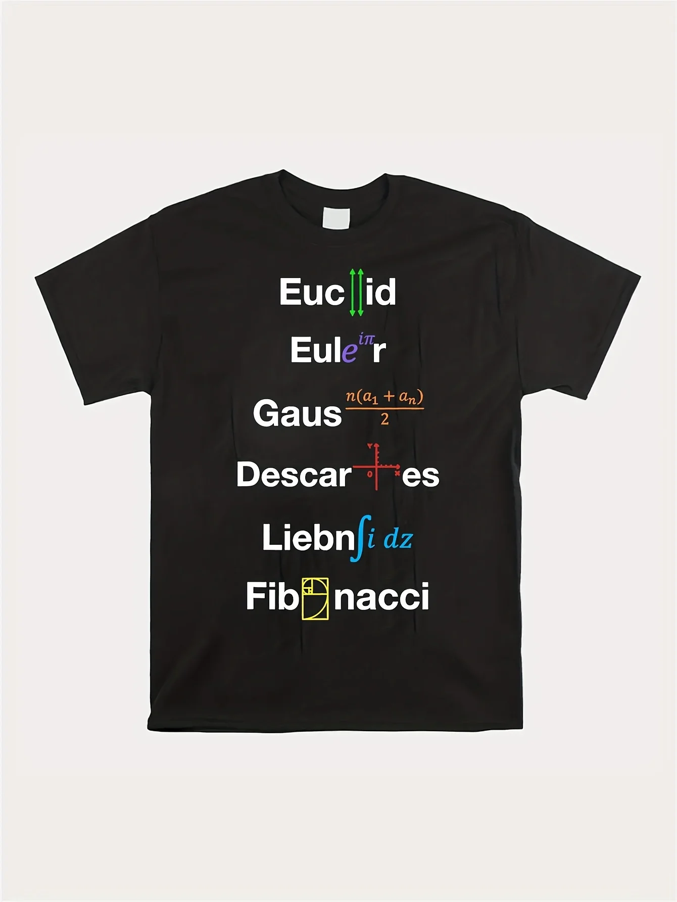 

Mathematicians Names Graphic Tee Euclid Euler Gauss Descartes Leibniz Fibonacci T-Shirt Cotton Short Sleeve
