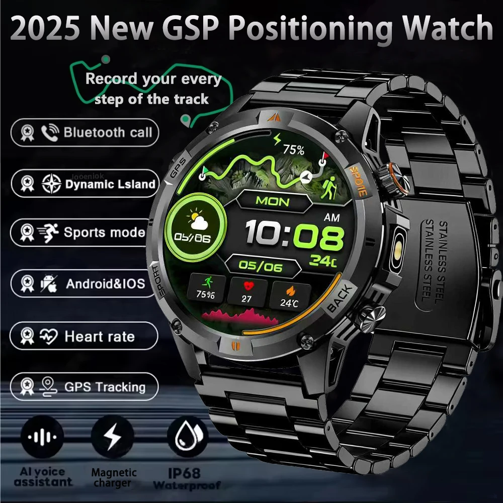 

2025 New military Dual-band GPS Compass SmartWatch Bluetooth call SWIM IP68 Waterproof outdoor Sport SmartWatch For Men's Gifts