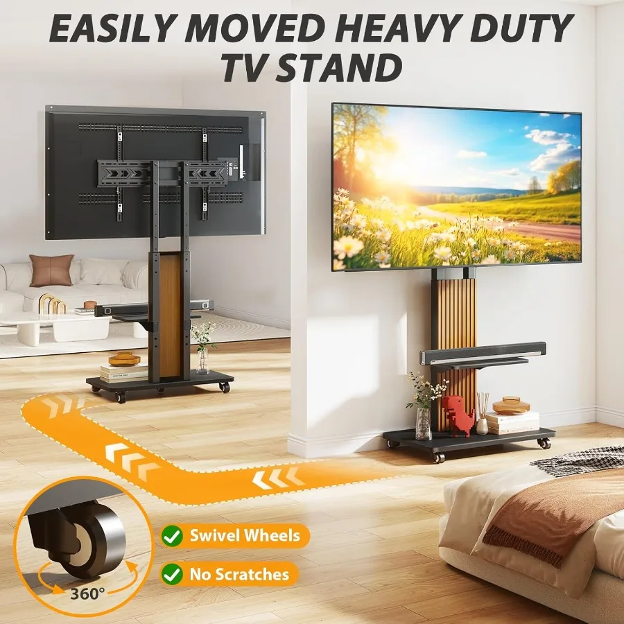 Robuuste rollende tv-standaard Ontworpen voor 5590 inch grote tv's tot 150 lbs met in hoogte verstelbare houder en ruime opslag Sh
