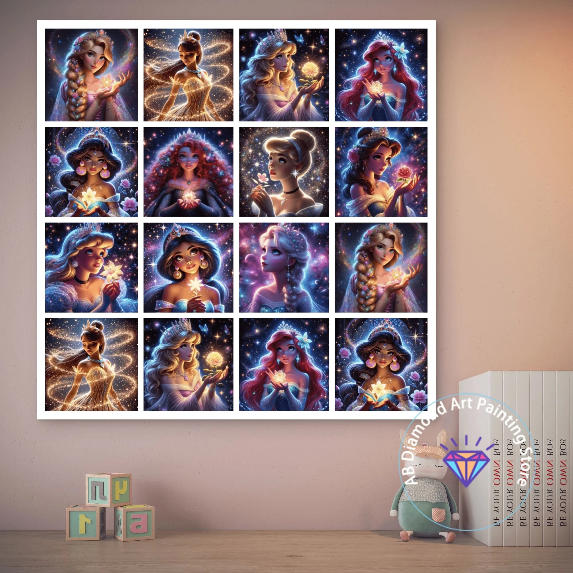 

Elsa Princess Ariel 5D DIY AB Diamond Painting Kit Diamond Handmade Art Sparkling Children's Exquisite Gift Home Decoration