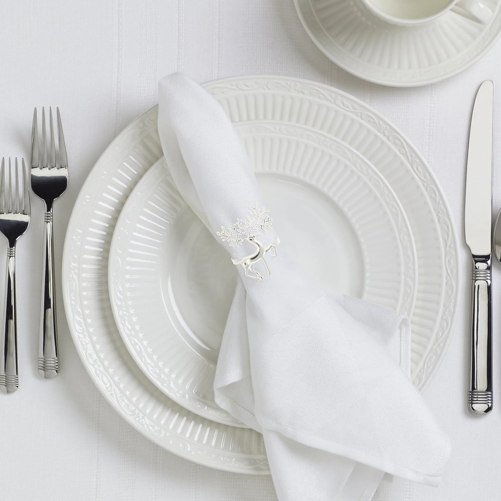 

6 Pcs Christmas Decor Elk Napkin Rings Dining Table Party Buckle Silver Festive