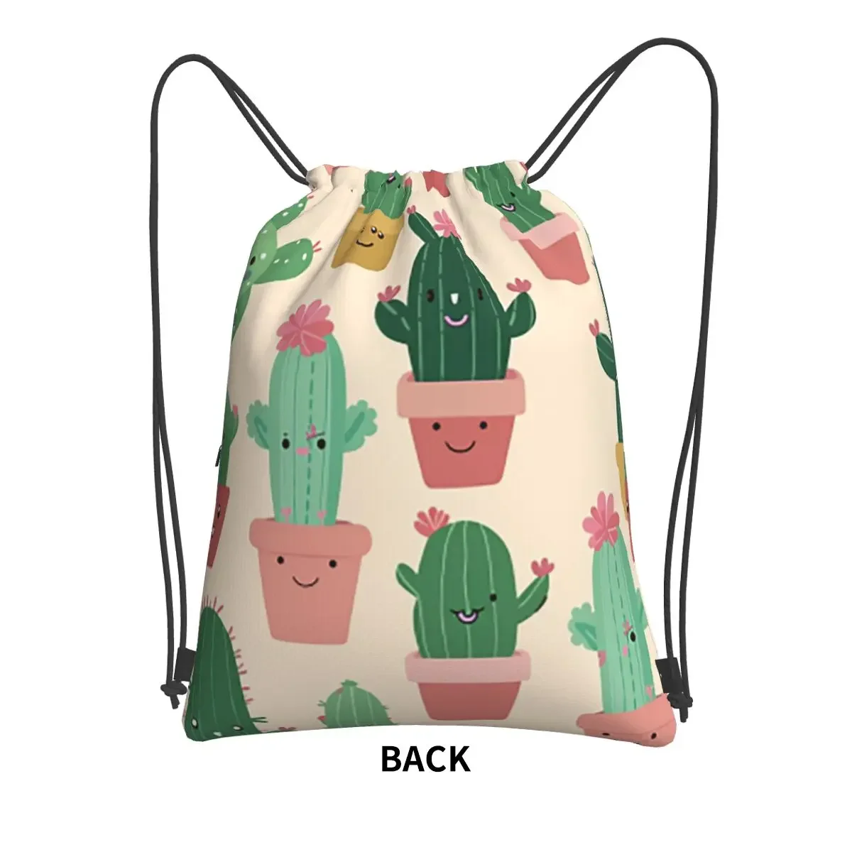 Cute Cactus Portable Backpacks Drawstring Bag Casual Drawstring Bundle Pocket Book Bags For Travel Sport Man Woman