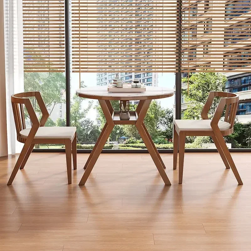 Balcony casual table and chairs, three-piece solid wood set tea table, one table and two chairs combined round table