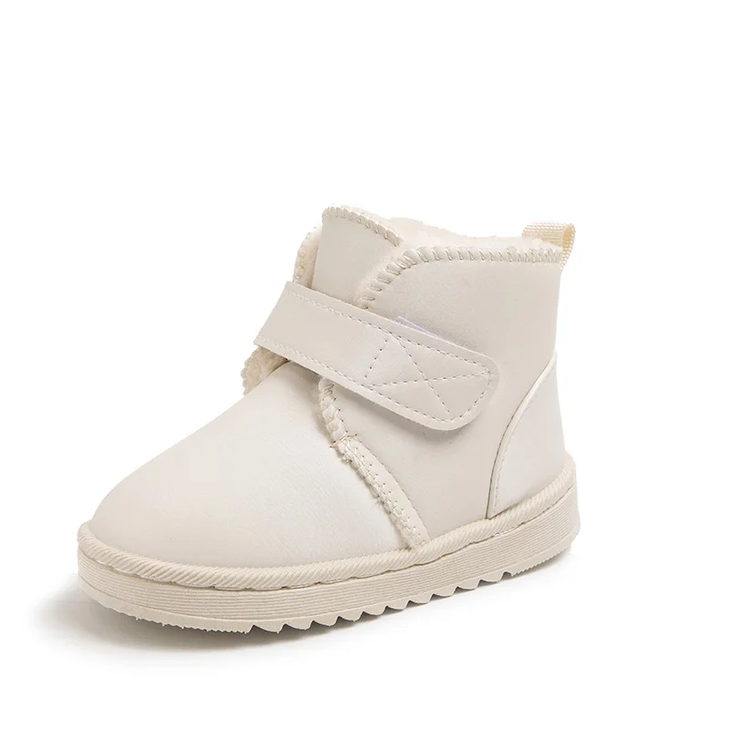 Botas de nieve cálidas para niños y niñas, zapatos de algodón de Color puro con gancho de estilo británico, zapatos gruesos de felpa para invierno