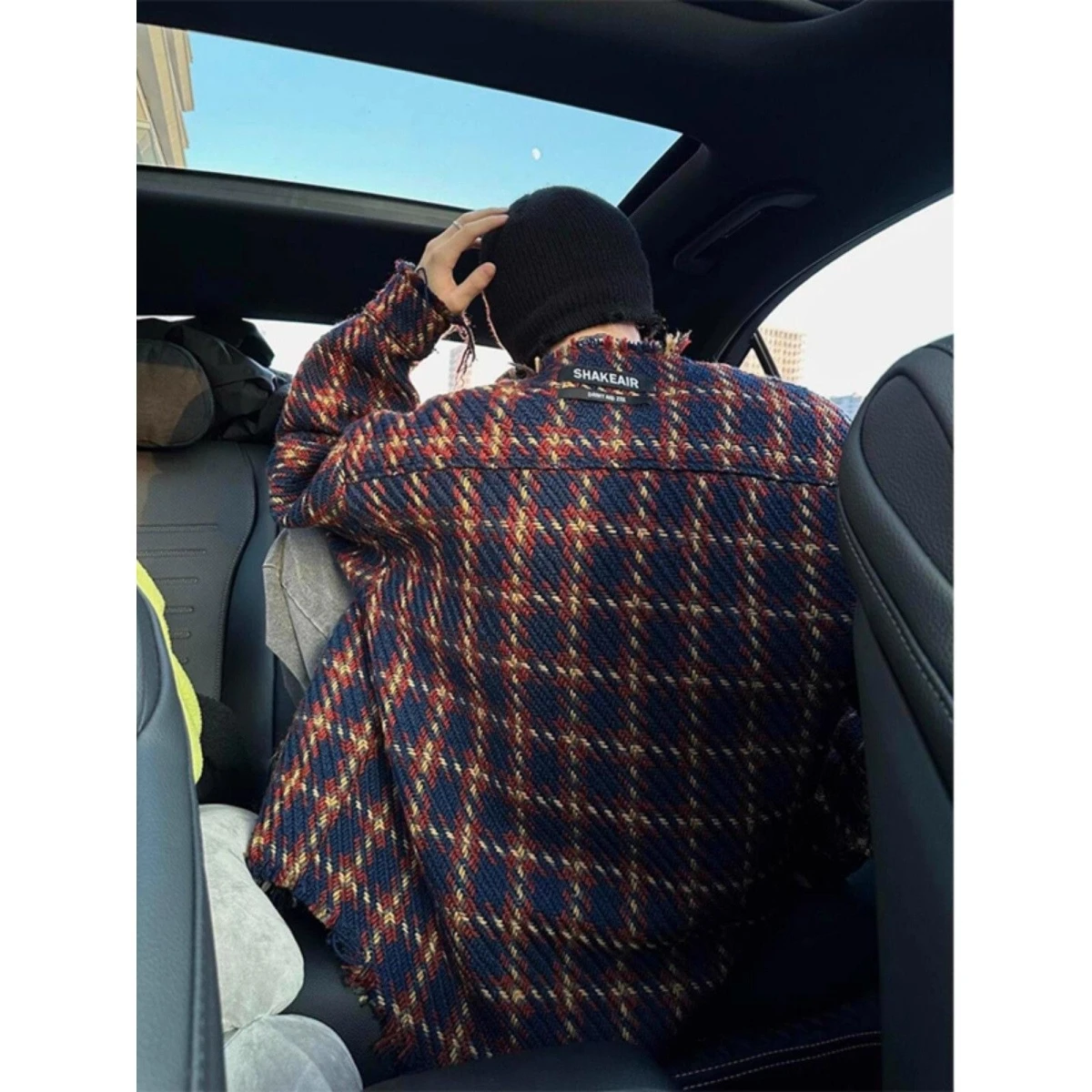 

Retro American Blue Heavy Knitting Woolen Coat Trendy Brand Little Fraance Wind Collarl Woolen Clothes INS Jaet