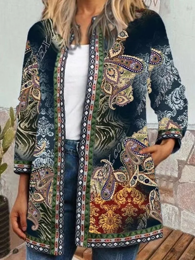 Spring / Autumn Women\'s Flower Butterfly  Printed Cardigan Jacket Coat