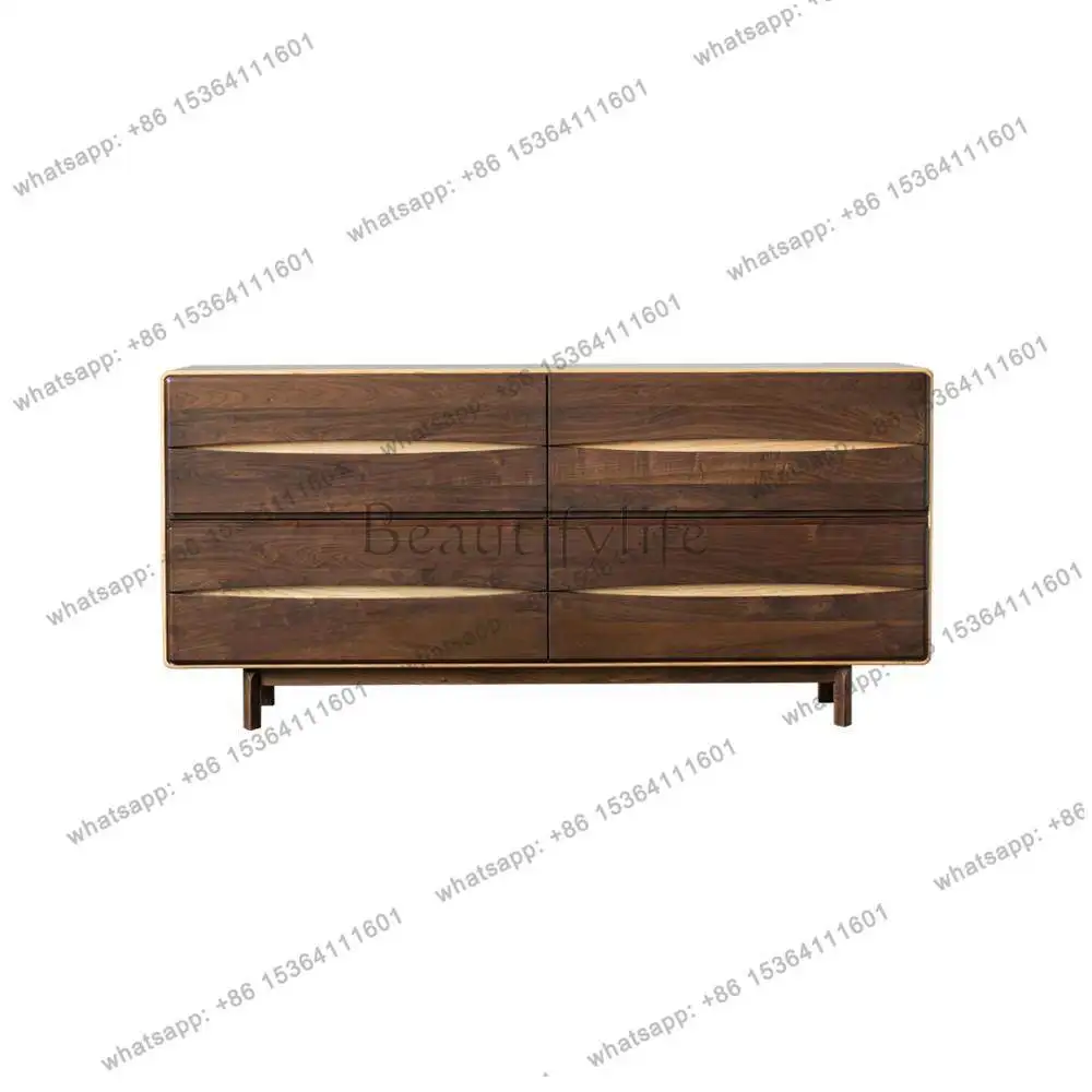 

Nordic minimalist storage eight-bucket cabinet black walnut light luxury solid wood living room wall locker