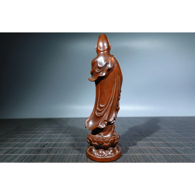 Imagem -02 - Chinese Box-wood Carving Budismo Kwan-yin Deusa Stand Lotus Flower Estátua Artesanato Decoração do Presente Home Decor Balão Dog 63