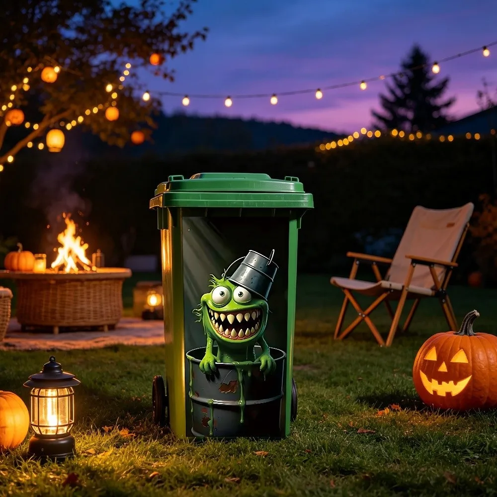 Self Adhesive Halloween Trash Can Decal Sticker Waterproof Vivid Print Bin Decor Sticker Decorative Graphic Sun Resistant