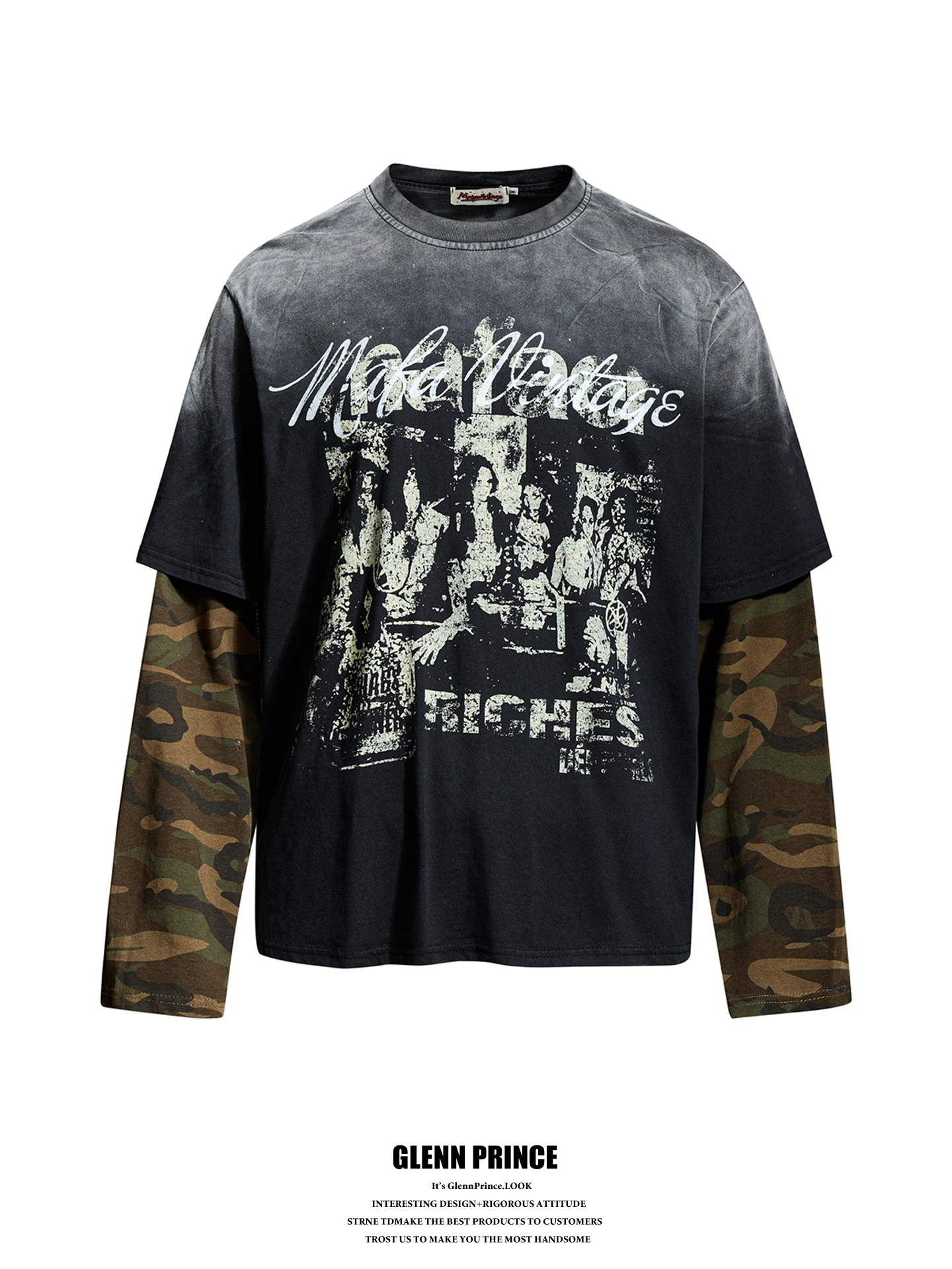GPstudio American High Street Camouflage Print Long Sleeve T-shirt Men's Loose Top Fashionable Brand City Walk Casual Wear