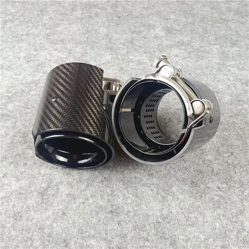 1 Pc Carbon Fiber Exhaust Pipe Length 90MM For BMW M2 M3 M4 M5 M6 M Performance ///M Emblem Muffler Tip Tailpipe Rear Nozzles view 3