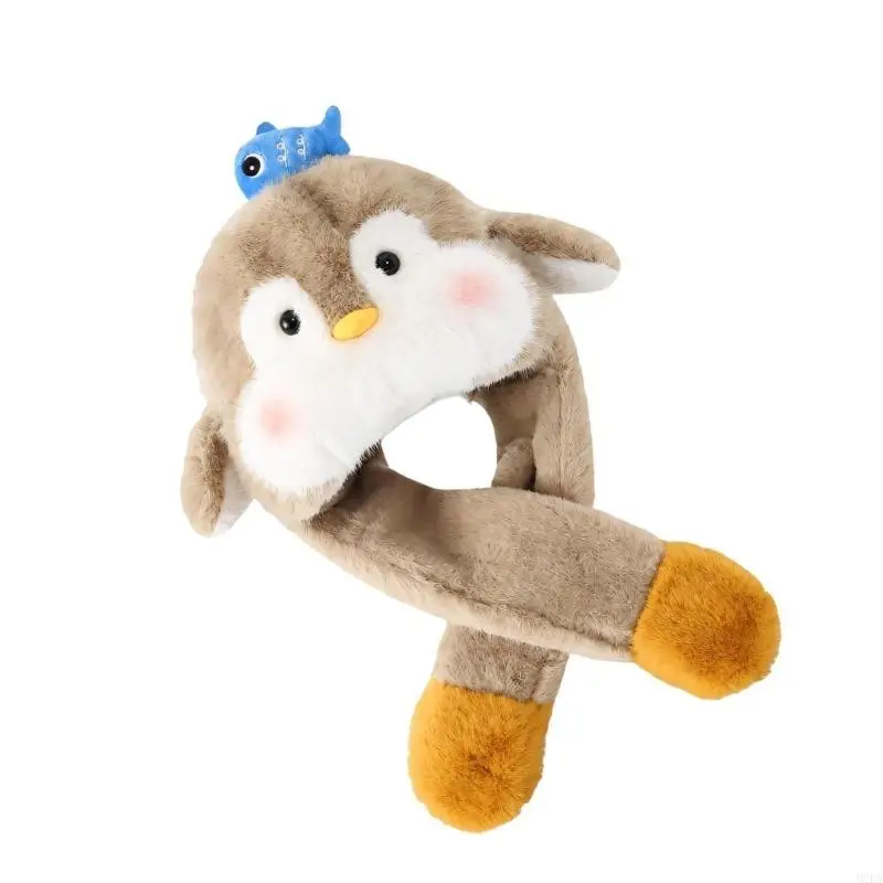 2026 Animal Hat and Scarf with Moving Ears, Plush Pull-On Design Outdoor Hat for Head, Ear and Neck Coverage in Cool Weather