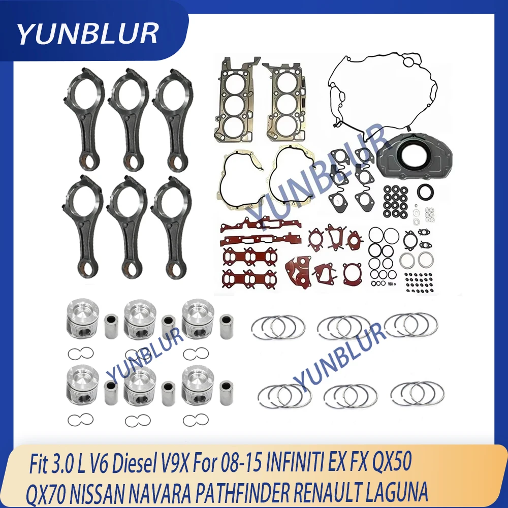 STD reconstrucción junta completa pistón y anillo Con-Rod Kit ajuste 3,0 L diésel V9X para 08-15 INFINITI EX30d FX30d NISSAN NAVARA PATHFINDER