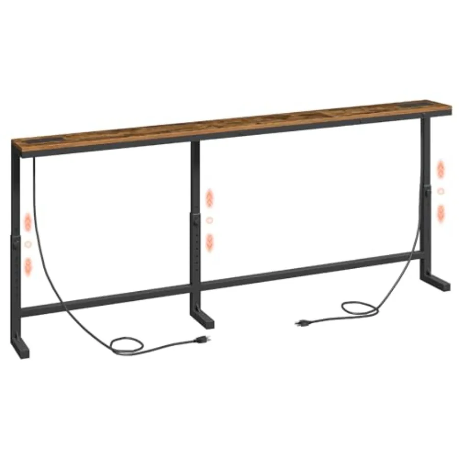 78.7'' Narrow Console Table with Adjustable Height 24.3"-32.7" and 2 Power Outlets Skinny Sofa Table Behind Couch L-Shaped Long