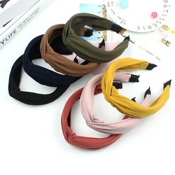 High Grade Solid Color Fabric Handcrafted Cross Knotted Hair Band With Wide Edge Headband For Women Cross Knot Hair Accessories