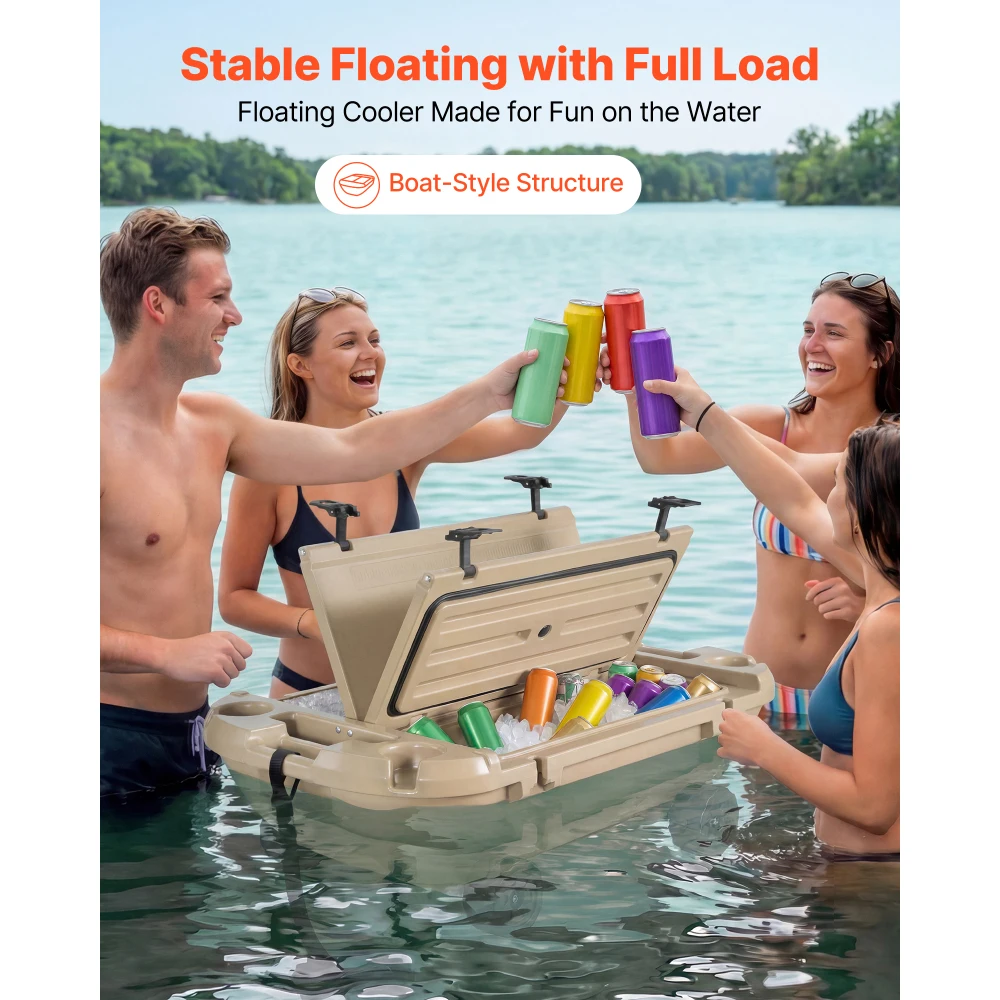 40 QT Apricot Floating Cooler with Dry Storage Compartment, Wheels & Tow Rope, LLDPE Amphibious Ice Chest for Pool Lake River Beach Kayak, Stable Portable Drink Cooler for Land & Water Use view 5