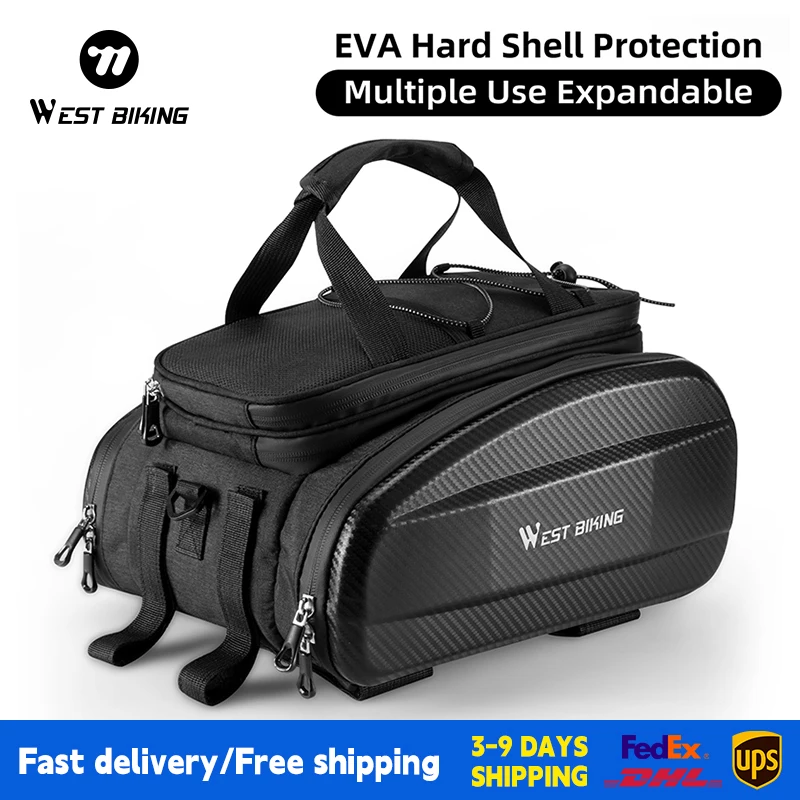 

WEST BIKING 3 в 1, велосипедная сумка с твердым корпусом из ЭВА, водонепроницаемая сумка для багажника MTB, дорожная сумка для велосипеда, большая вместимость, дорожные велосипедные кофры