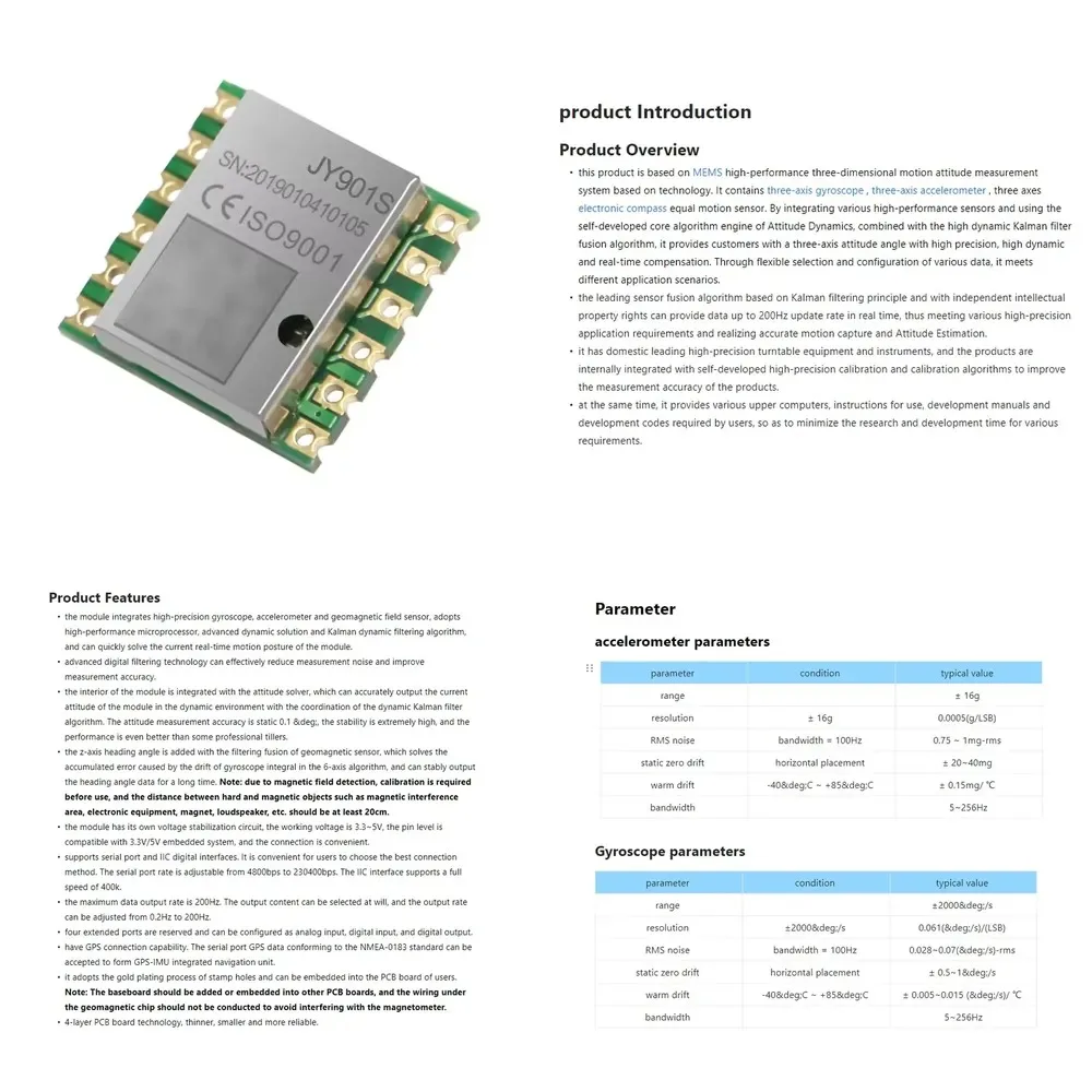 JY901S module, nine-axis MEMS accelerometer ROS gyroscope magnetic field attitude angle sensor icm-42605 chip
