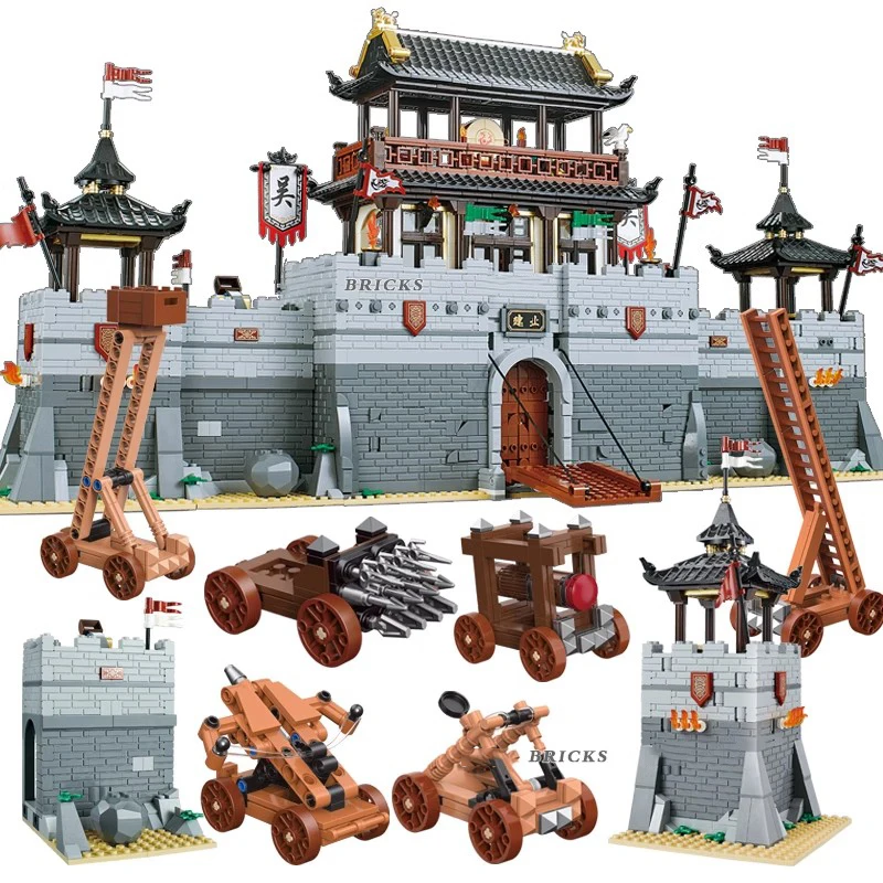 DECOOL Three Kingdoms Scene Castle Building Blocks Ancient Main City Turret Siege Engines Car Military Bricks Toys For Kid Gifts