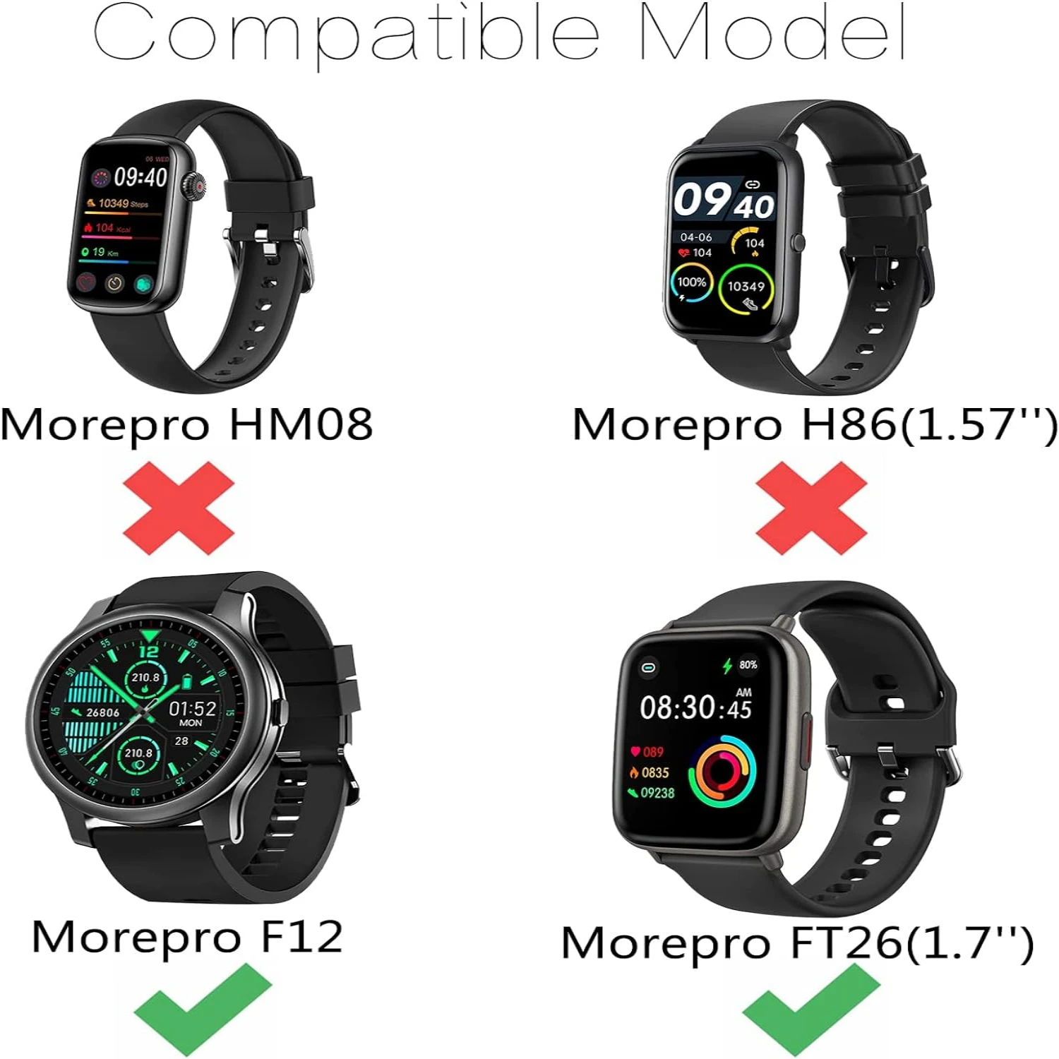 Enhance your fitness regimen with the premium stainless steel strap for FT26/F12 activity trackers by MorePro. Elevate your work