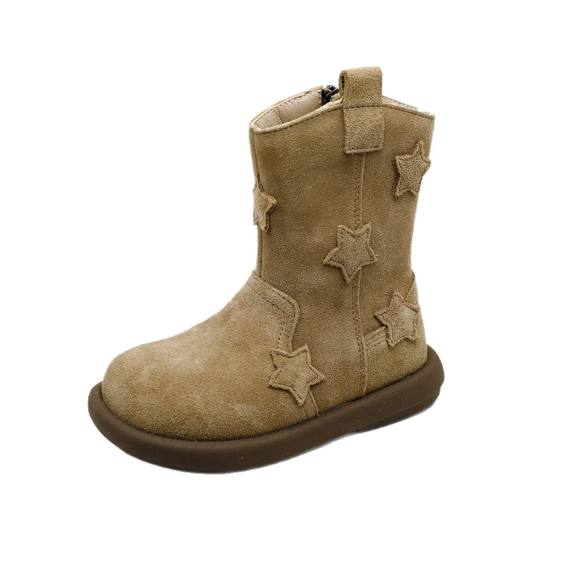 

Autumn Children's Boys Girls Frosted Leather Boots Kids Toddlers Korean Style Fashionable All-match Mid-calf Boots