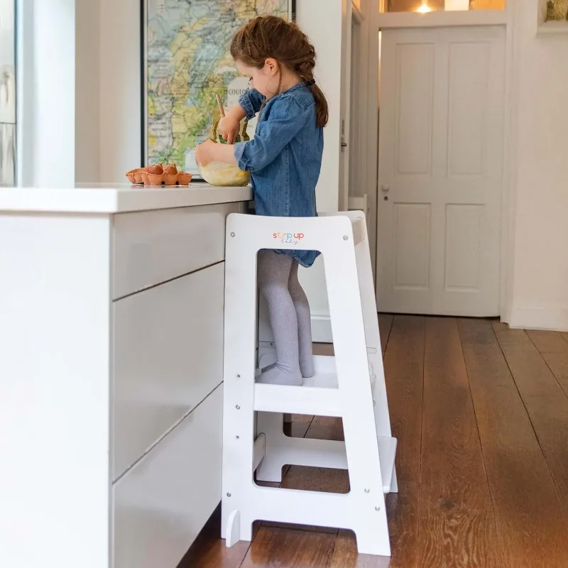 

Baby Toddler Tower - Kids Helper Step Stool & Safety Rail for Child & Adjustable Height, Durable Non-Slip Platform for Ki
