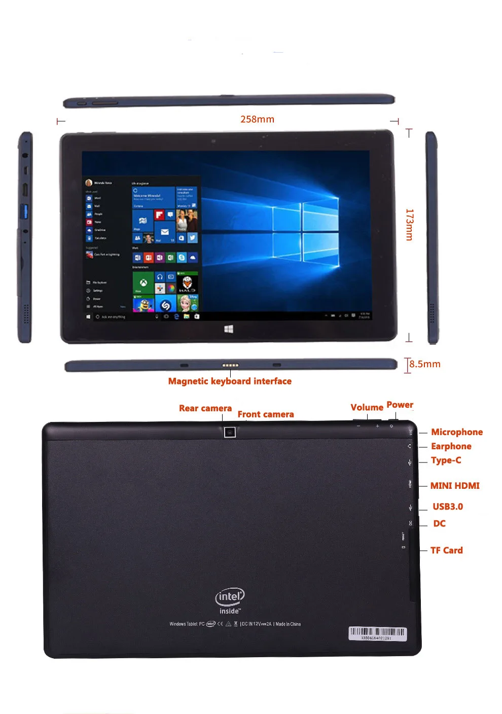 Tablette PC 2 en 1 Windows 10 11, Intel N4120, écran tactile de 2022 pouces, 8 Go de RAM, 10.1 Go de SSD, appareil photo pour touristes, tablettes mobiles de bureau, 128