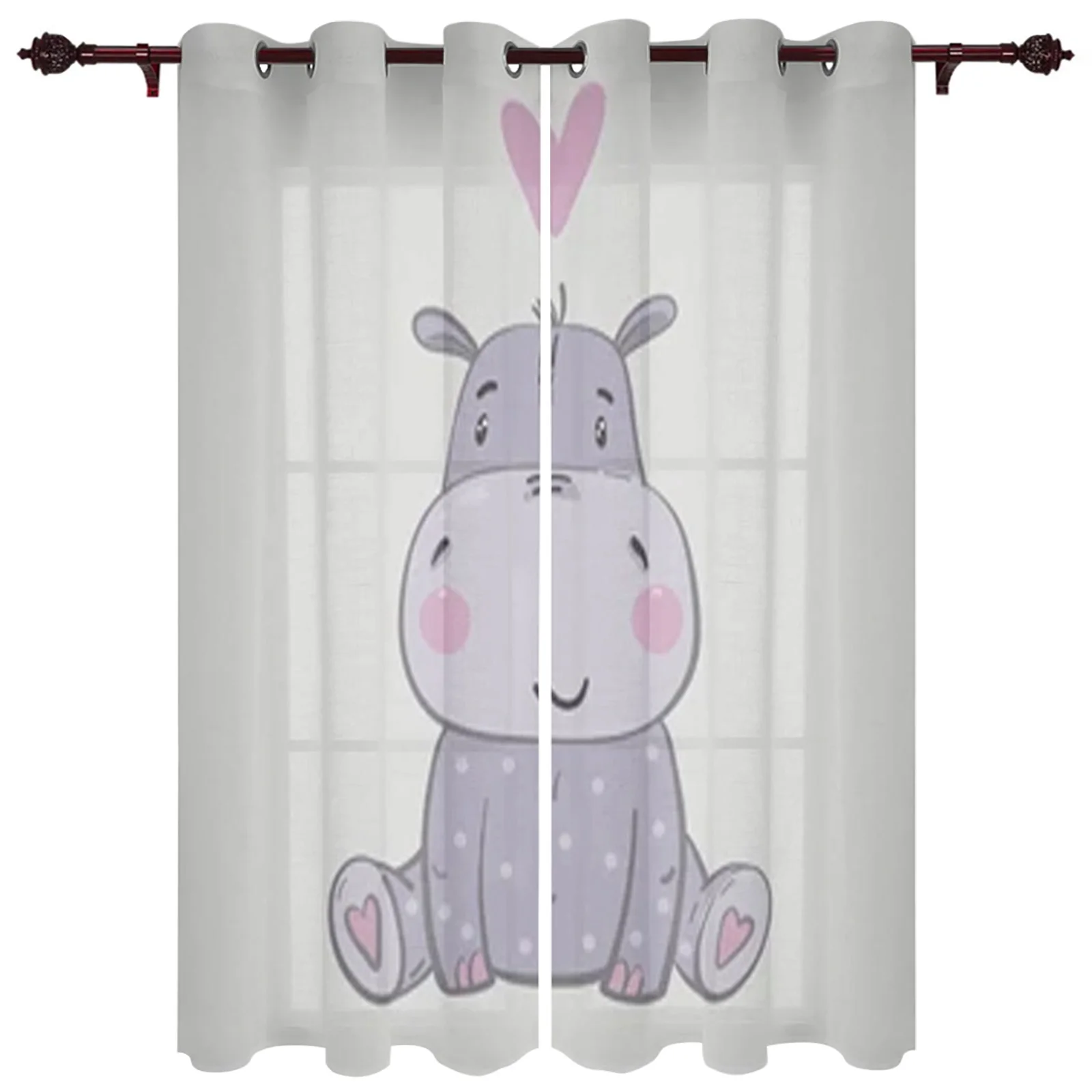 Cute Hippo Watercolor Window Curtains For Living Room Bedroom Luxury Modern Kitchen Curtains Fabric Drapes