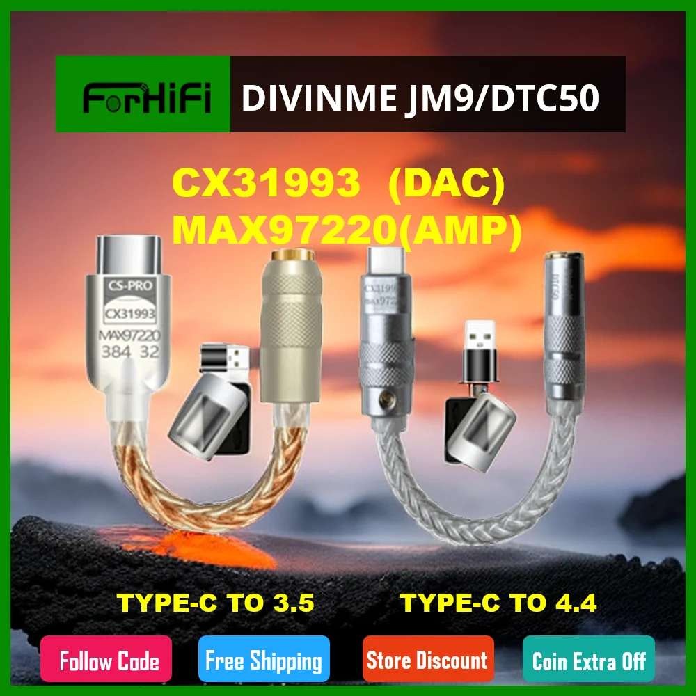 Divinme Jm9/DTC50 CX31993&MAX97220  Type-C To 3.5mm/4.4mm Audio Cable  DAC/AMP Adapter Decoding Support Wire Control