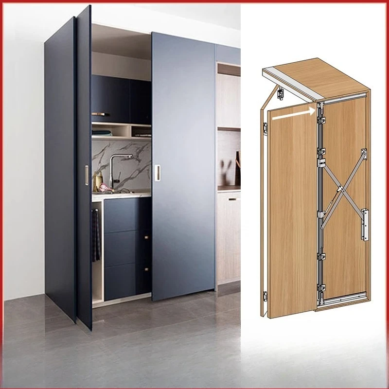 Clothes cabinet folding butterfly door five accessories slide TV cabinet
