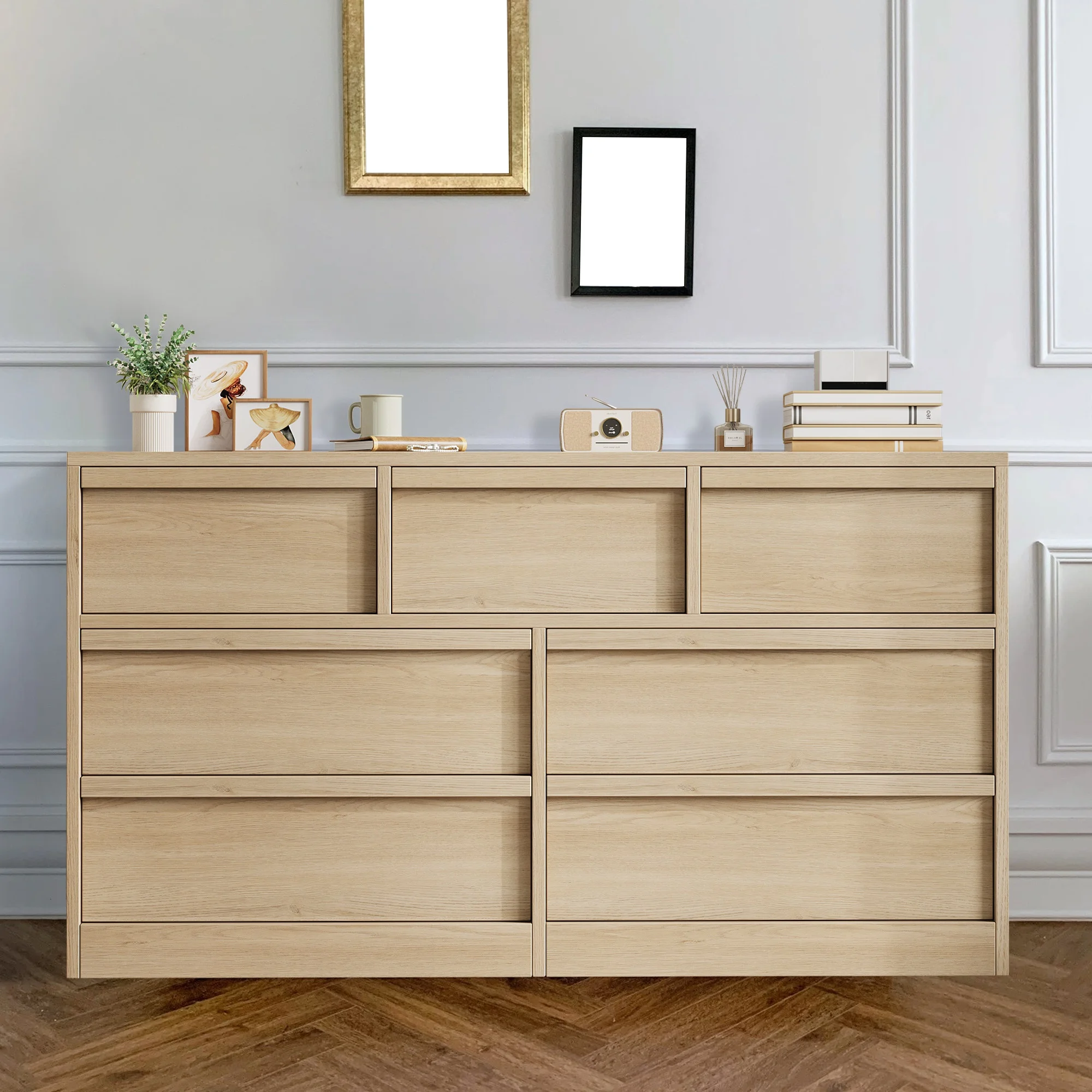 Drawer Dresser White - Brede dubbele dressoirkast met veel opbergruimte,