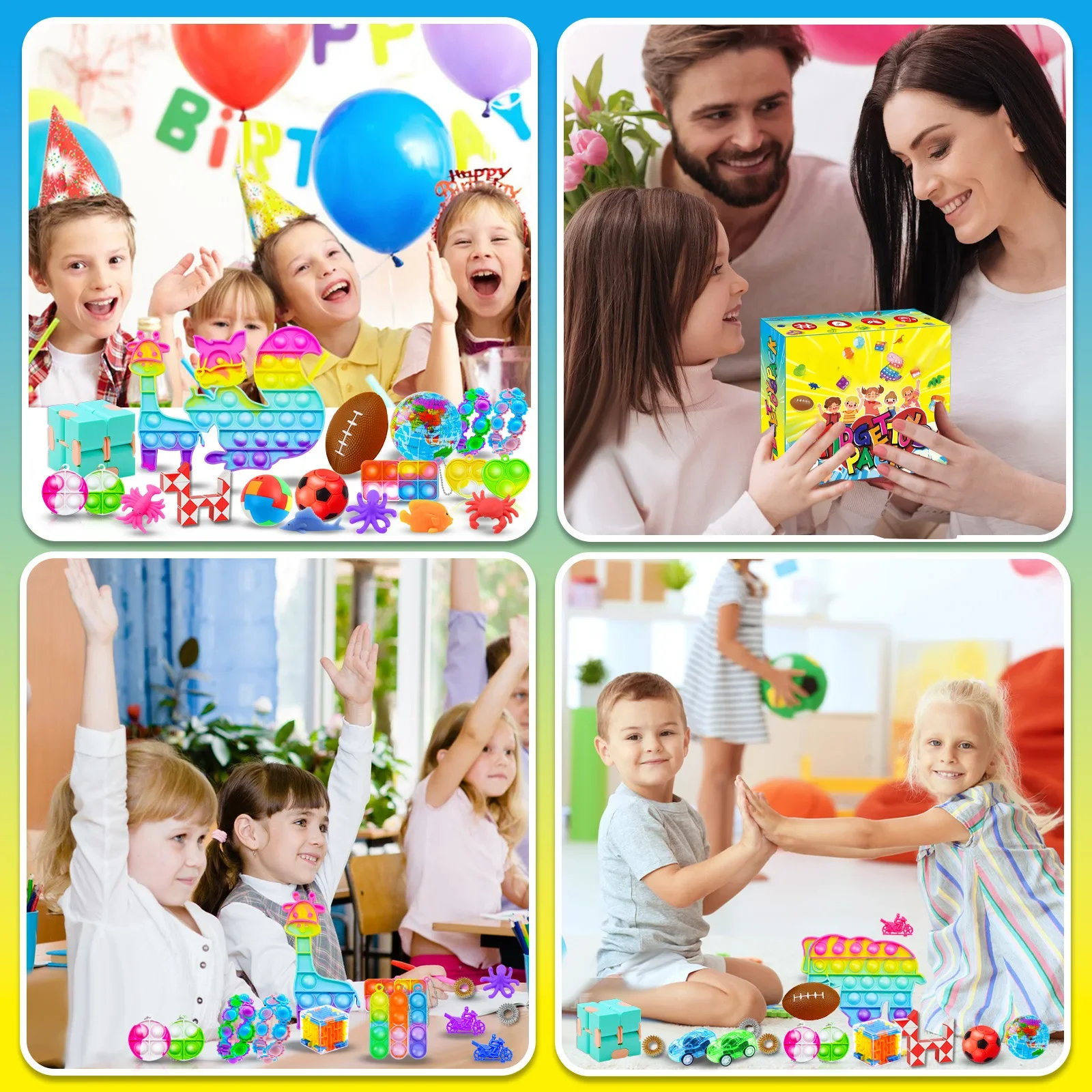 Jouets sensoriels Push Pop Bubble, 84 pièces, pour fêtes d'anniversaire pour enfants, cadeaux en peluche Pinata, autisme a besoin d'anxiété, jouets Anti-Stress