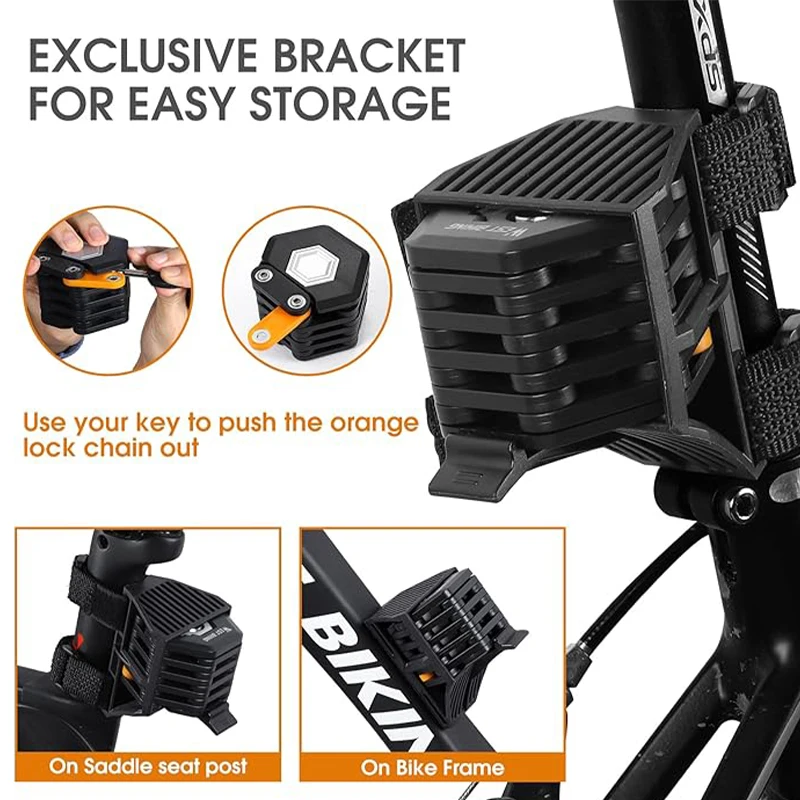 WEST BIKING Foldable Bike Lock With 3 Keys Anti-theft Heavy Duty Chain Cable Padlock Motorcycle Safety Alloy Locks For Bicycle