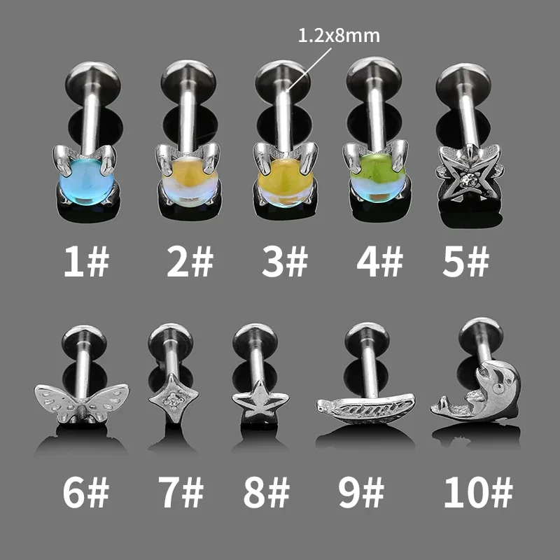 Nowy ZS 1 sztuka 16G Kolczyki do ust w kolorze czarnym Kolczyki do chrząstki ze stali nierdzewnej na Halloween