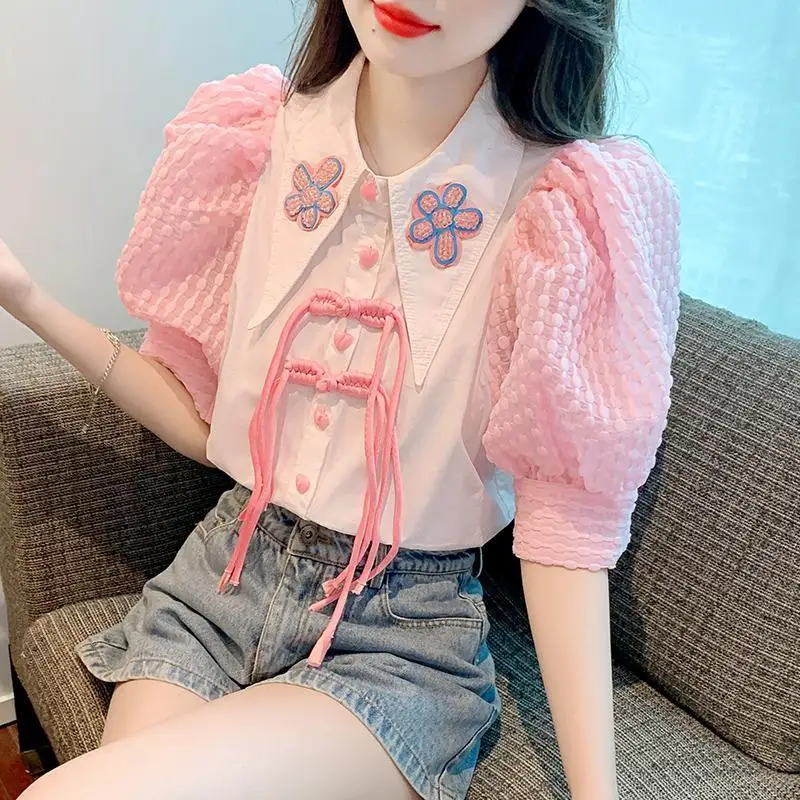 2024 New Summer Puff Sleeve Design Sense Chic Pullovers Comfortable Chiffon Slim Fashion Harajuku Elegant Commute Ladies Tops