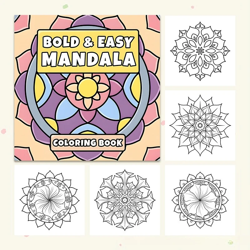 Adult Mandala Coloring Book Thick Paper Easy Bold Pattern Stress Relief Art Notebook Hot Cross-border New Arrival