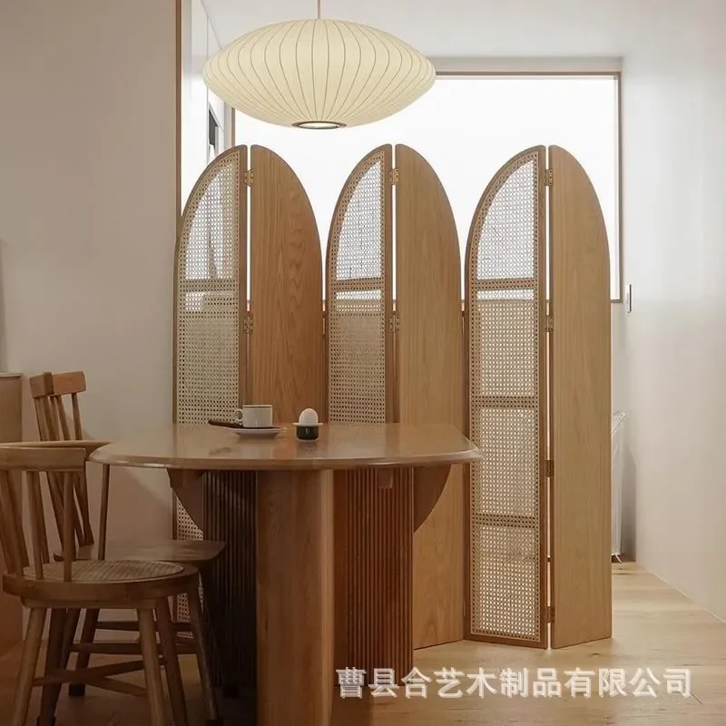 Foldable Rattan Room Divider Screen Portable Partition for Living Room Bedroom Entrance Home Decor